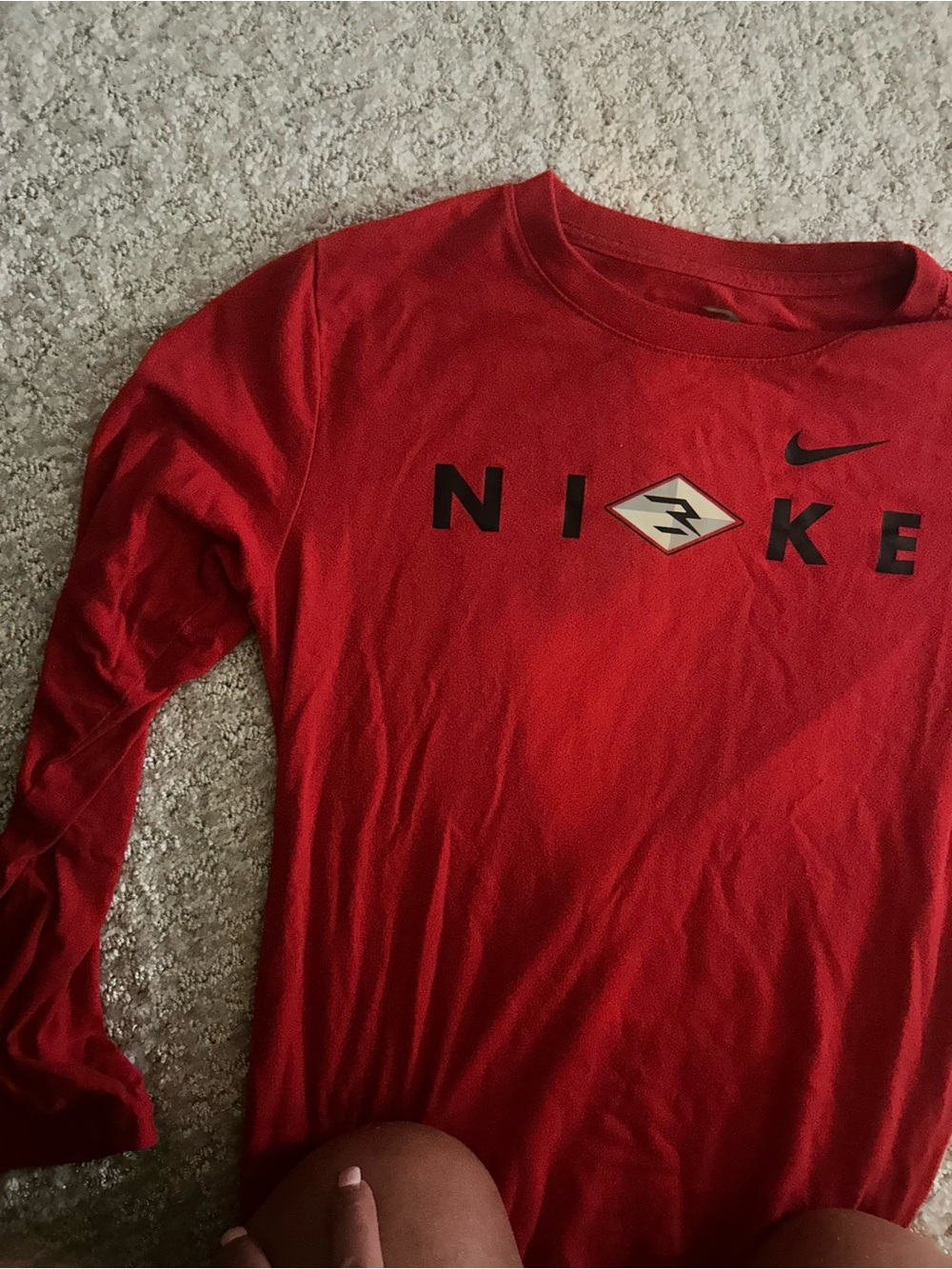 Nike Red Long-Sleeve Graphic Tee with Swoosh